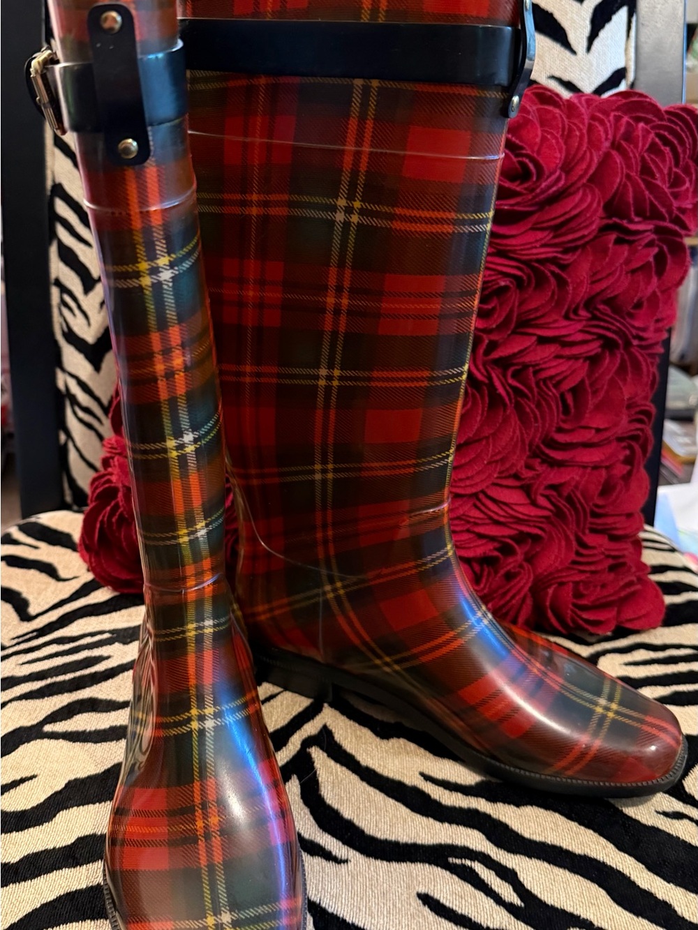 Ralph Lauren Red Plaid Women's Rain Boots